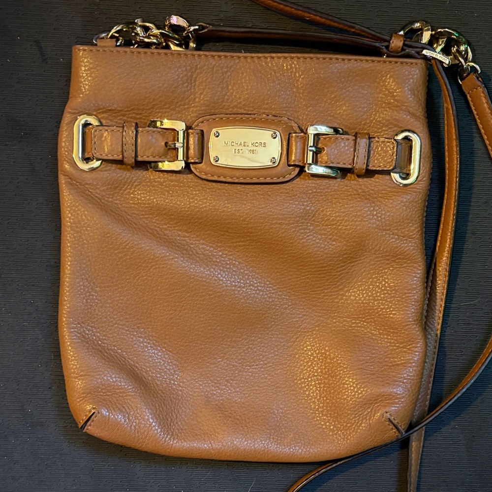 Michael Kors Brown Leather Crossbody Bag with Gold Accents